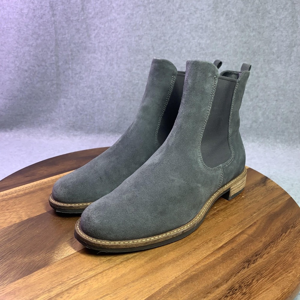 ECCO Boots Mens 8.5 Gray Suede Chelsea Ankle Pull On Comfort Block Heel‎ Casual